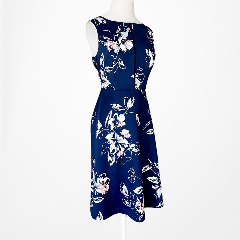 Vintage Y2K Blue Sleeveless Floral Knee Length Flared A-Line Knit Dress Size M - Picture 5 of 8